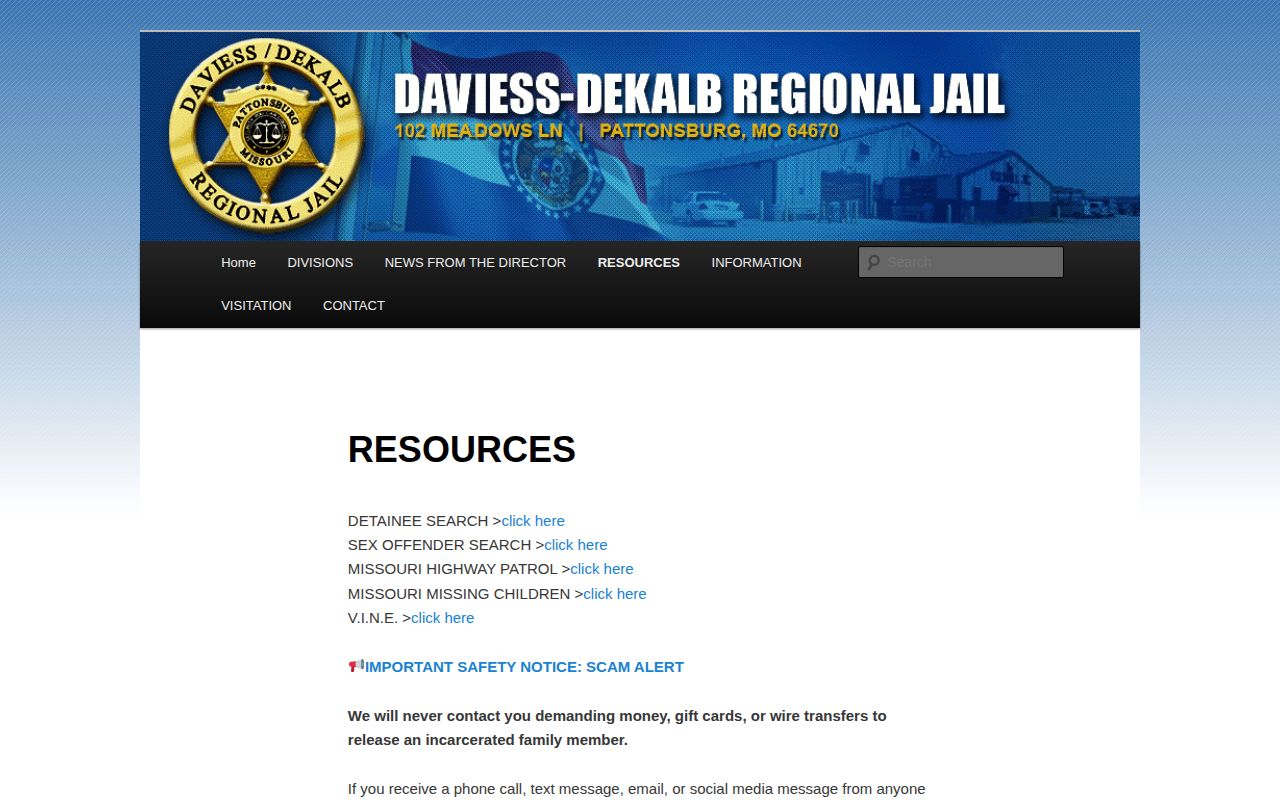 DDCRJ resources page linking to the official detainee search