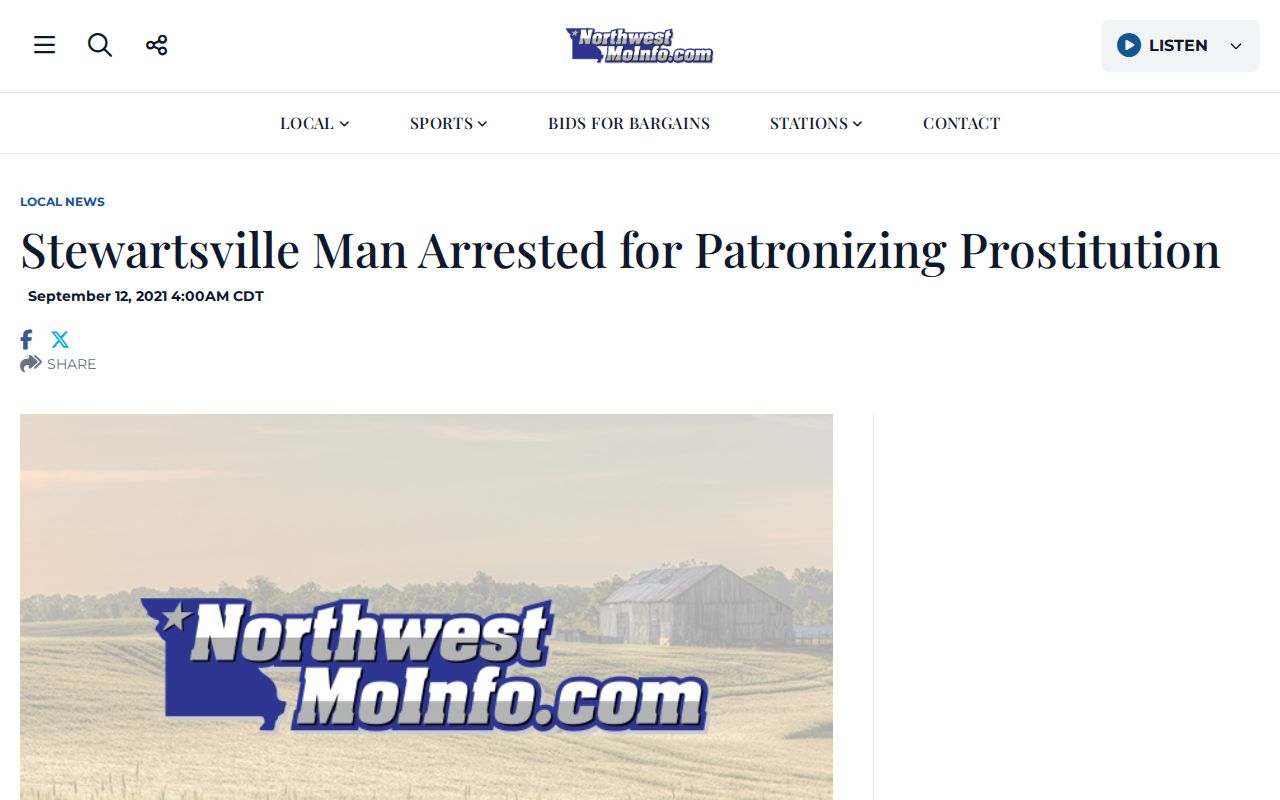 Northwest Missouri Info page showing an example of regional Stewartsville arrest coverage